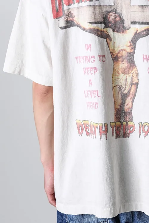 SAINT MICHAEL SAINT WAR TEE/WHAT new style Jesus cross retro short-sleeved, off-white S-XL, ready-to-wear, washed and distressed, printed repeatedly and modified, tube-woven seamless fabric, with little angel anti-counterfeiting label